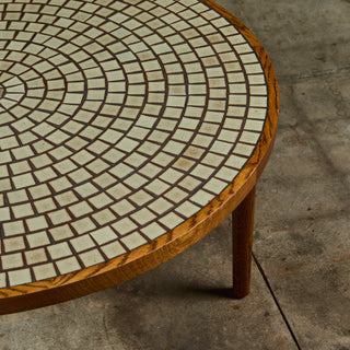 Gordon and Jane Martz Round Oak Coffee Table with Mosaic Tile