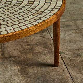 Gordon and Jane Martz Round Oak Coffee Table with Mosaic Tile