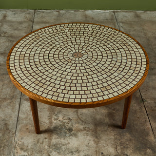 Gordon and Jane Martz Round Oak Coffee Table with Mosaic Tile