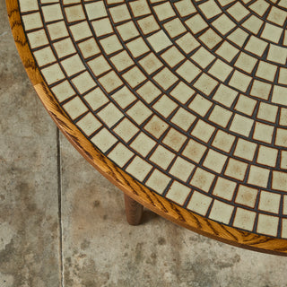 Gordon and Jane Martz Round Oak Coffee Table with Mosaic Tile