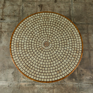 Gordon and Jane Martz Round Oak Coffee Table with Mosaic Tile