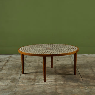 Gordon and Jane Martz Round Oak Coffee Table with Mosaic Tile