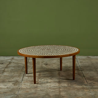 Gordon and Jane Martz Round Oak Coffee Table with Mosaic Tile