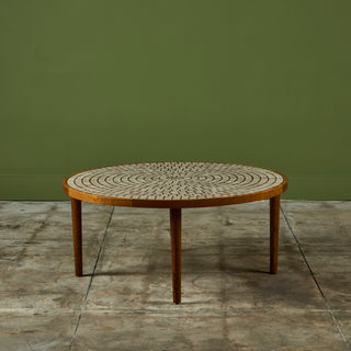 Gordon and Jane Martz Round Oak Coffee Table with Mosaic Tile