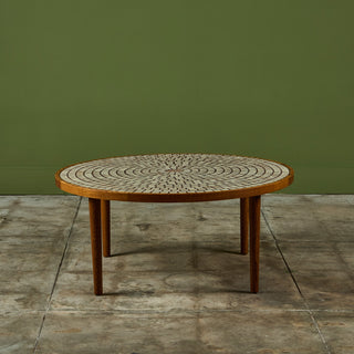Gordon and Jane Martz Round Oak Coffee Table with Mosaic Tile