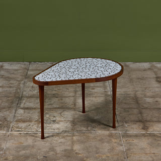 ON HOLD ** Gordon & Jane Martz White Glazed Coin Tile Mosaic Teardrop Side Table