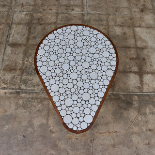 ON HOLD ** Gordon & Jane Martz White Glazed Coin Tile Mosaic Teardrop Side Table