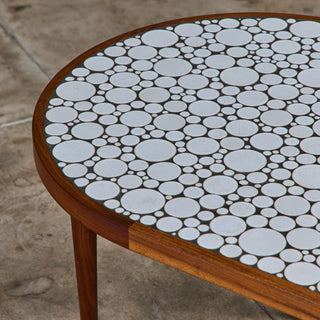 ON HOLD ** Gordon & Jane Martz White Glazed Coin Tile Mosaic Teardrop Side Table