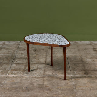 ON HOLD ** Gordon & Jane Martz White Glazed Coin Tile Mosaic Teardrop Side Table