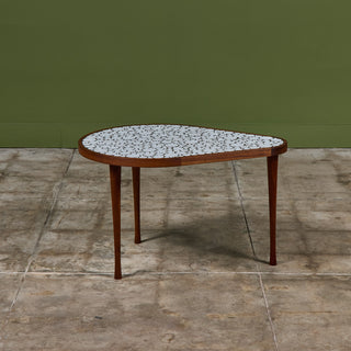 ON HOLD ** Gordon & Jane Martz White Glazed Coin Tile Mosaic Teardrop Side Table