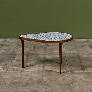 ON HOLD ** Gordon & Jane Martz White Glazed Coin Tile Mosaic Teardrop Side Table