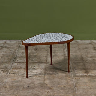ON HOLD ** Gordon & Jane Martz White Glazed Coin Tile Mosaic Teardrop Side Table