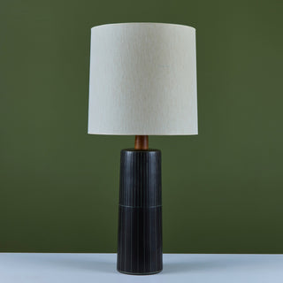 Gordon and Jane Martz Oversized Dark Navy Incised Ceramic Table Lamp