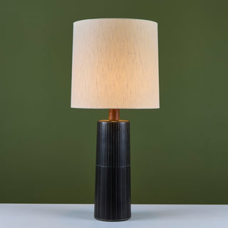 Gordon and Jane Martz Oversized Dark Navy Incised Ceramic Table Lamp