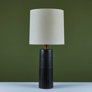 Gordon and Jane Martz Oversized Dark Navy Incised Ceramic Table Lamp