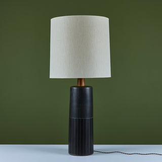 Gordon and Jane Martz Oversized Dark Navy Incised Ceramic Table Lamp