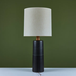 Gordon and Jane Martz Oversized Dark Navy Incised Ceramic Table Lamp