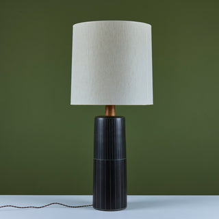 Gordon and Jane Martz Oversized Dark Navy Incised Ceramic Table Lamp