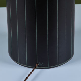 Gordon and Jane Martz Oversized Dark Navy Incised Ceramic Table Lamp