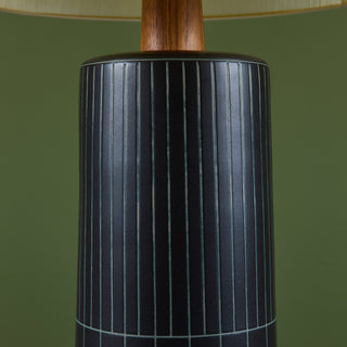 Gordon and Jane Martz Oversized Dark Navy Incised Ceramic Table Lamp