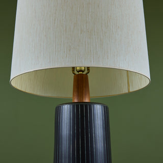 Gordon and Jane Martz Oversized Dark Navy Incised Ceramic Table Lamp