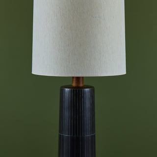 Gordon and Jane Martz Oversized Dark Navy Incised Ceramic Table Lamp