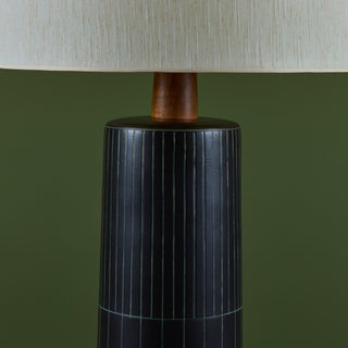 Gordon and Jane Martz Oversized Dark Navy Incised Ceramic Table Lamp