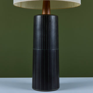 Gordon and Jane Martz Oversized Dark Navy Incised Ceramic Table Lamp