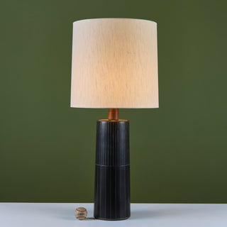Gordon and Jane Martz Oversized Dark Navy Incised Ceramic Table Lamp