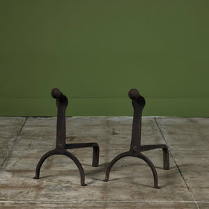Pair of Hammered Wrought Iron Andirons