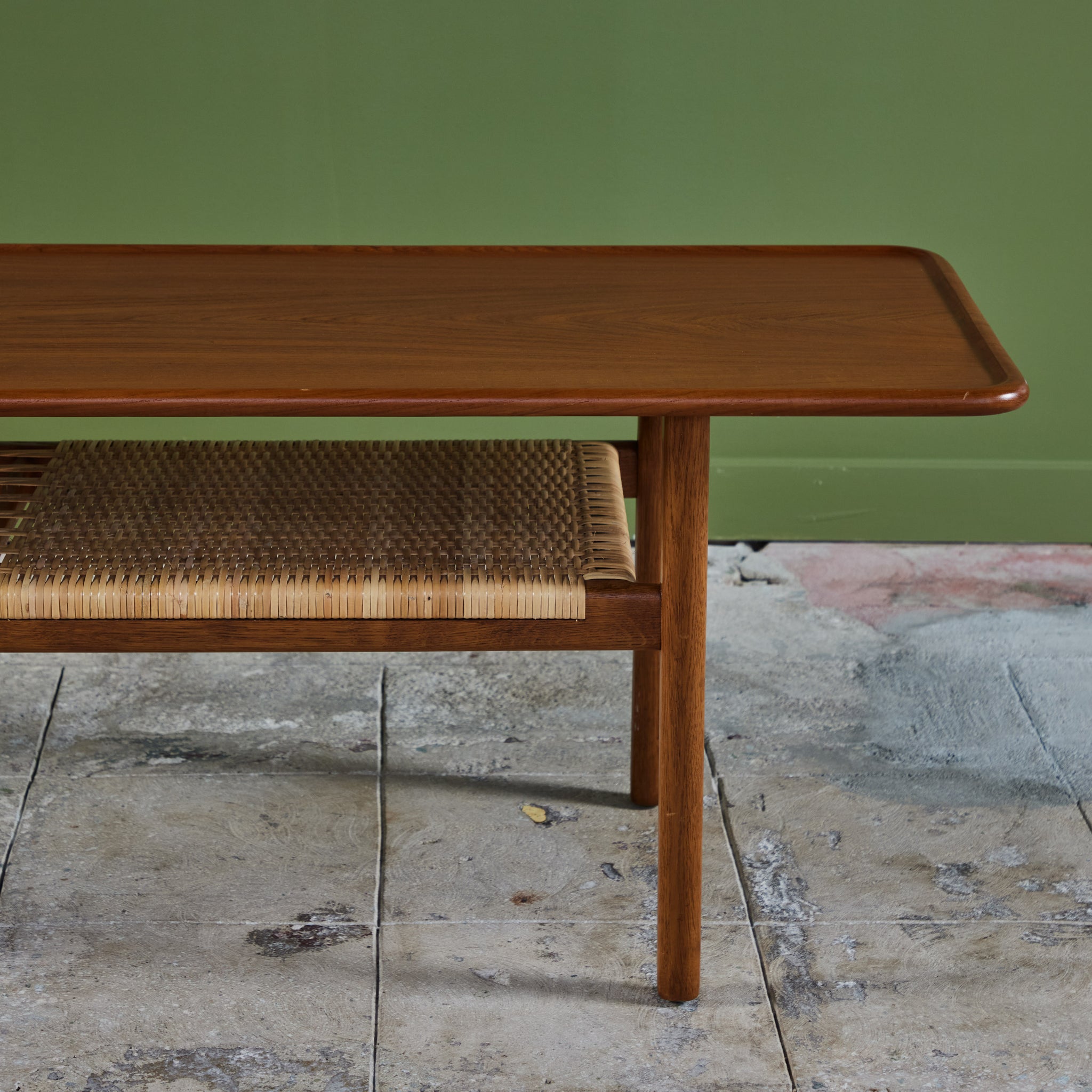 Hans Wegner AT-10 Coffee Table with Cane Shelf for Andreas Tuck