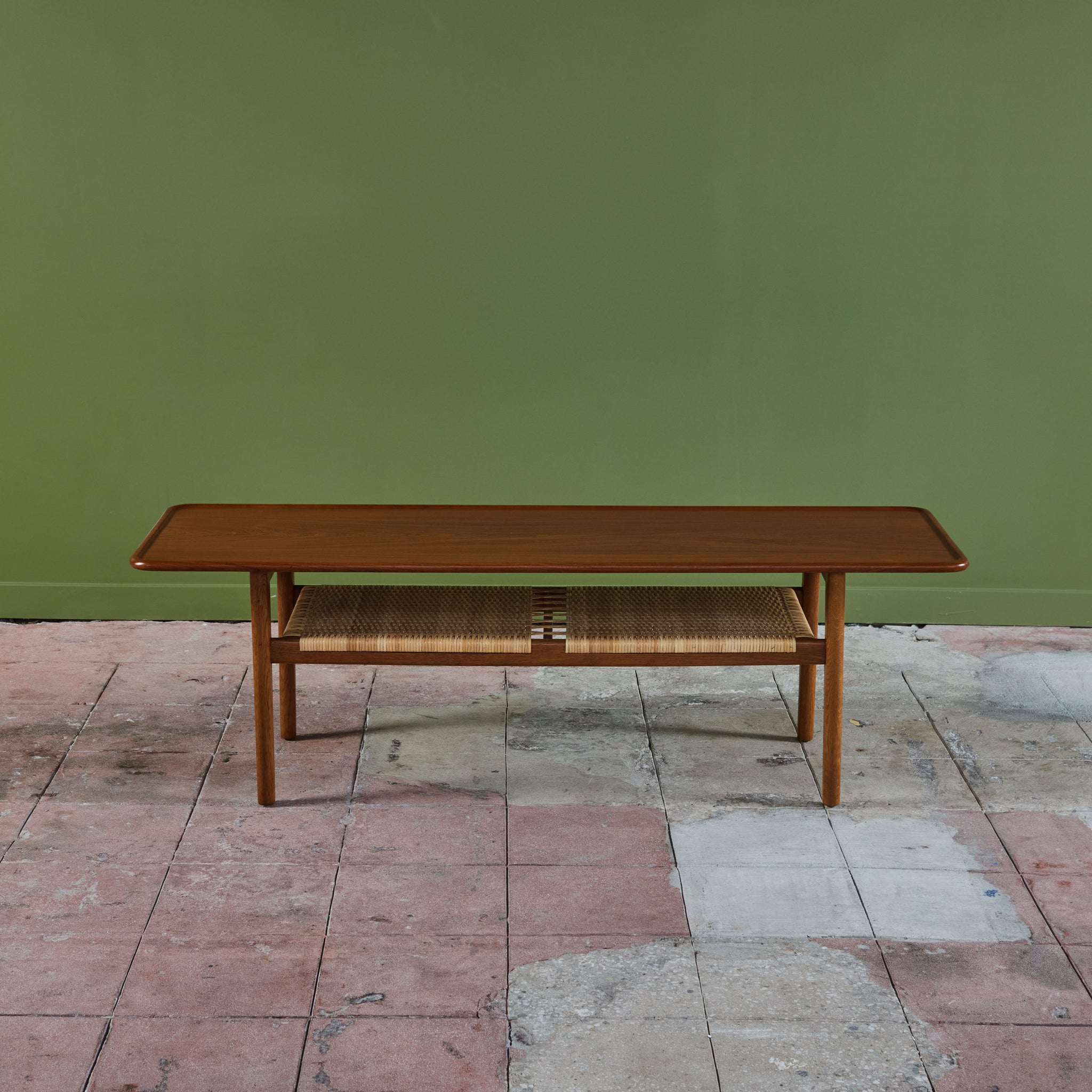 Hans Wegner AT-10 Coffee Table with Cane Shelf for Andreas Tuck