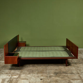 Hans Wegner Bed Frame with Attached Nightstands for Getama