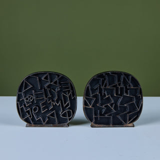 Brutalist Bronze Bookends by Yehiel Hadany