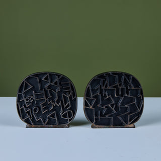 Brutalist Bronze Bookends by Yehiel Hadany