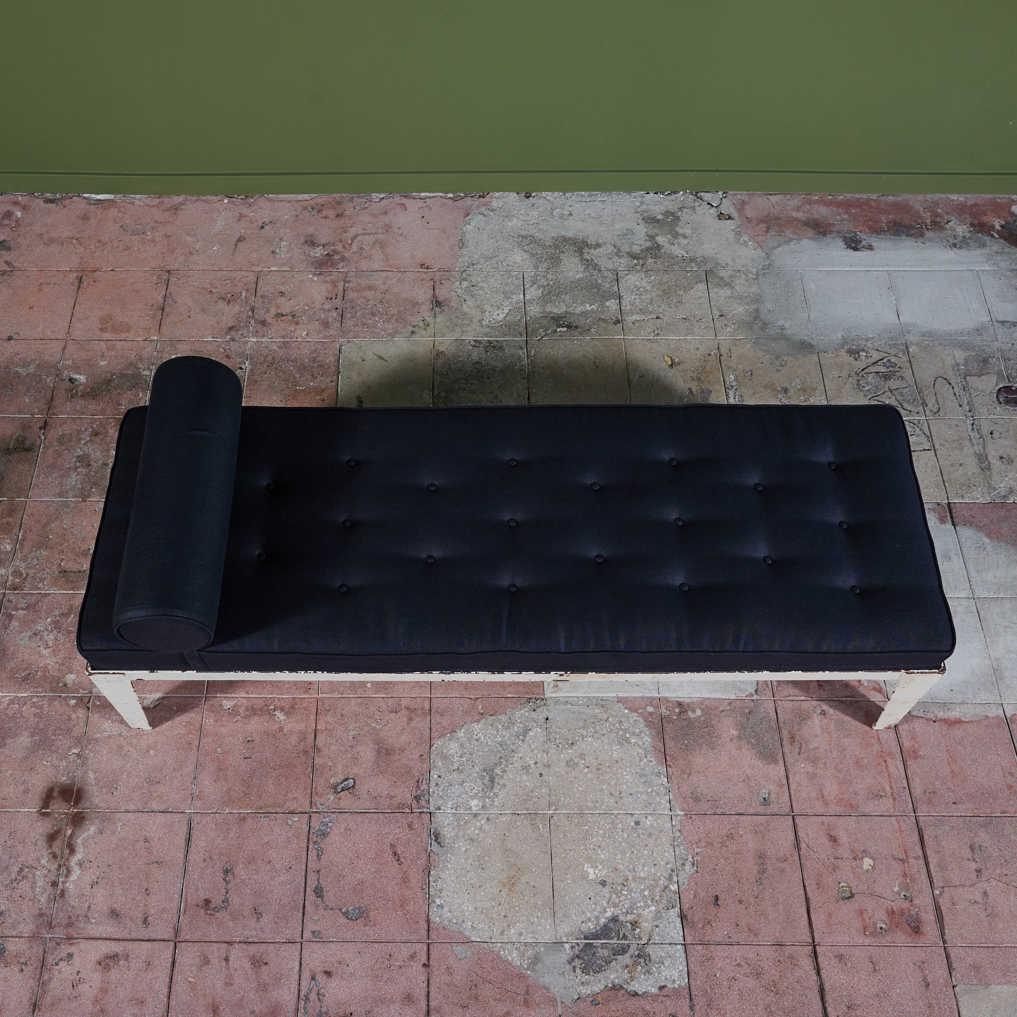 Patinated Metal Daybed with Tufted Cushion