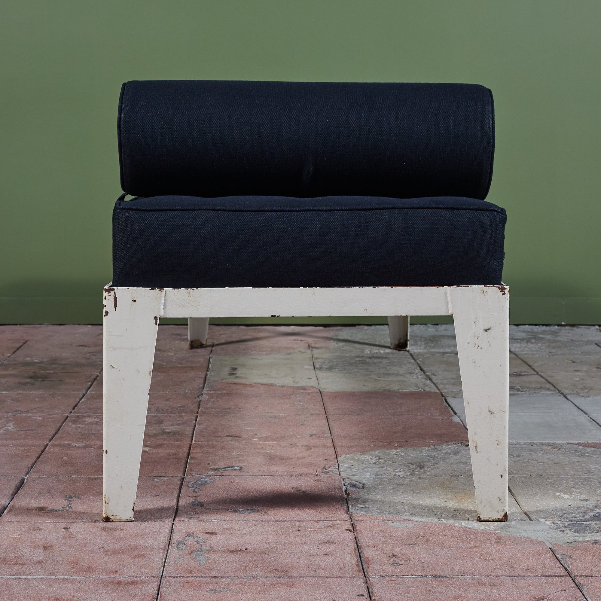 Patinated Metal Daybed with Tufted Cushion