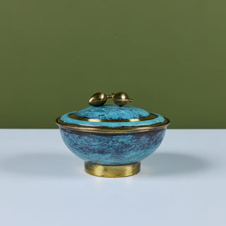 Israeli Lidded Brass Bowl with Olive Knob