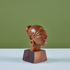 Wood Carved Female Bust by J. Pinal
