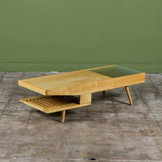 John Keal Coffee Table with Glass Top for Brown Saltman