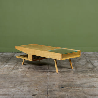 John Keal Coffee Table with Glass Top for Brown Saltman