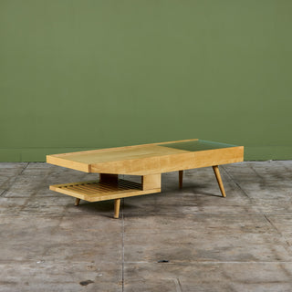 John Keal Coffee Table with Glass Top for Brown Saltman