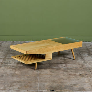 John Keal Coffee Table with Glass Top for Brown Saltman