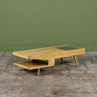 John Keal Coffee Table with Glass Top for Brown Saltman