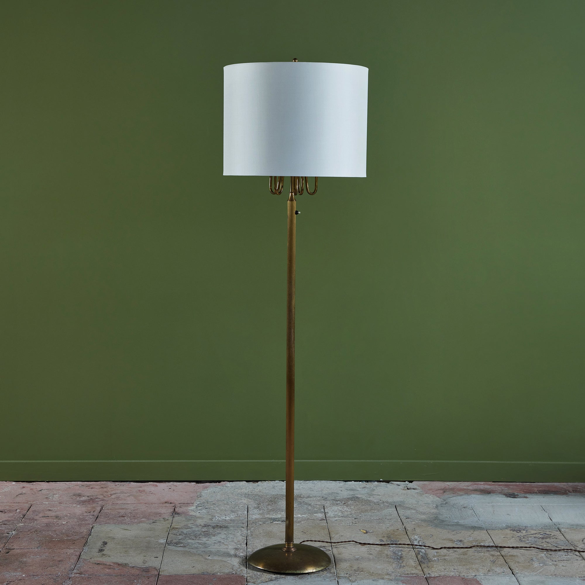 Brass Candelabra Floor Lamp with Silk Shade