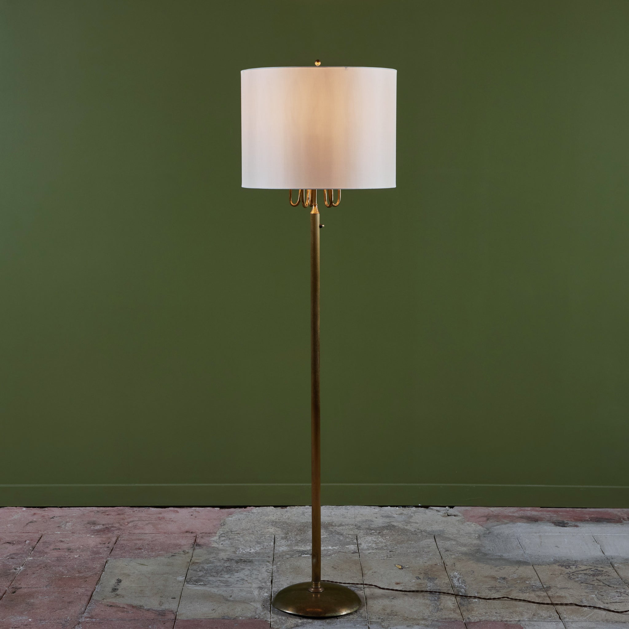 Brass Candelabra Floor Lamp with Silk Shade