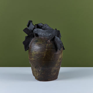 Large Brutalist Japanese Ceramic Vase by Takao Tomono