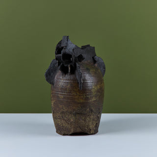 Large Brutalist Japanese Ceramic Vase by Takao Tomono