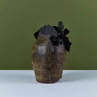 Large Brutalist Japanese Ceramic Vase by Takao Tomono