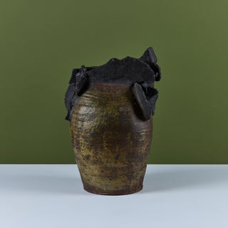 Large Brutalist Japanese Ceramic Vase by Takao Tomono